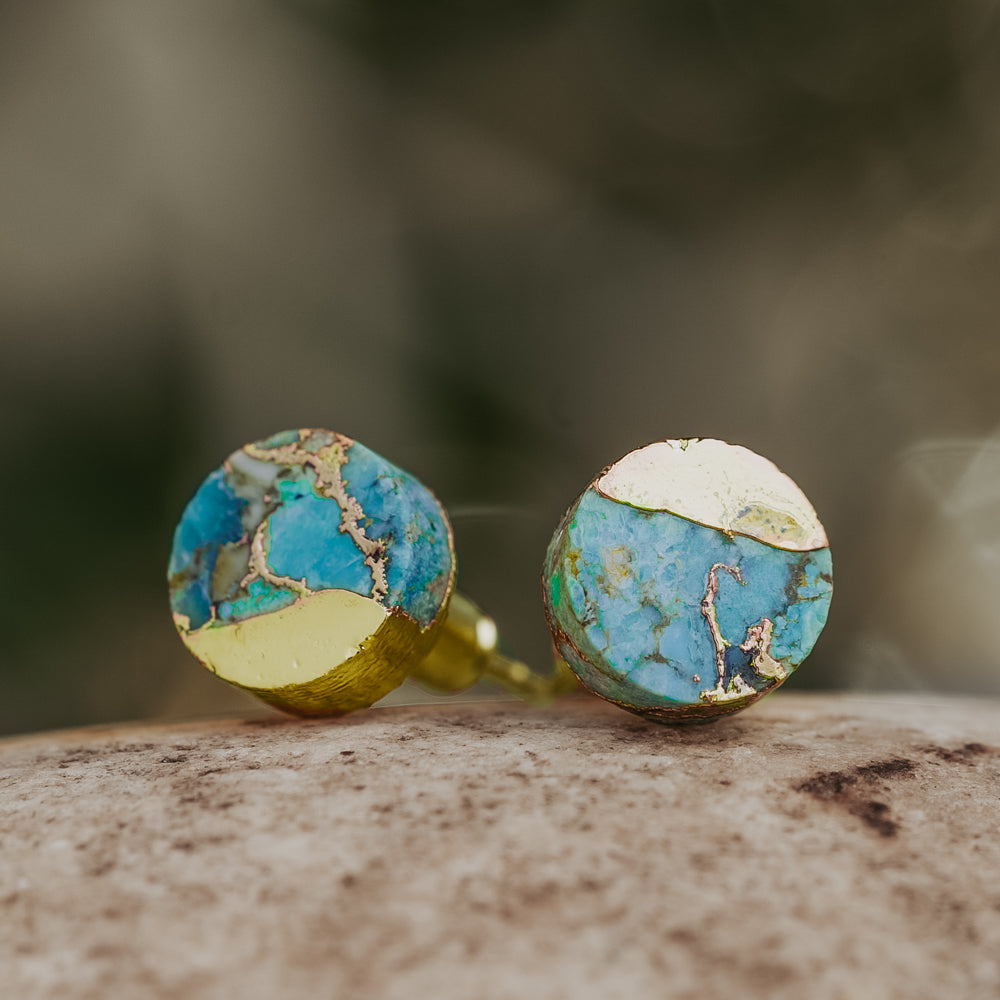 Lakeside Round Turquoise Stud Earrings Women's Stone Earrings