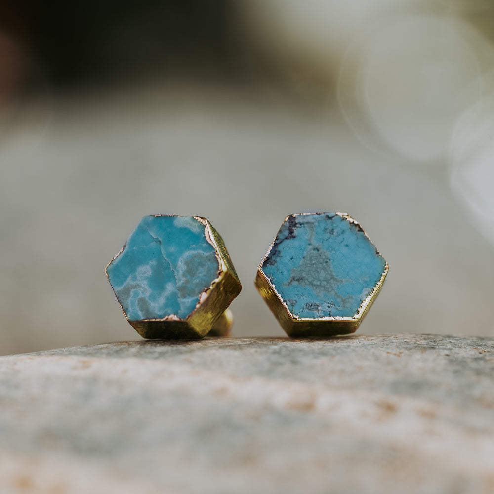 Turquoise Hex Stone Earrings Women's Stone Earring