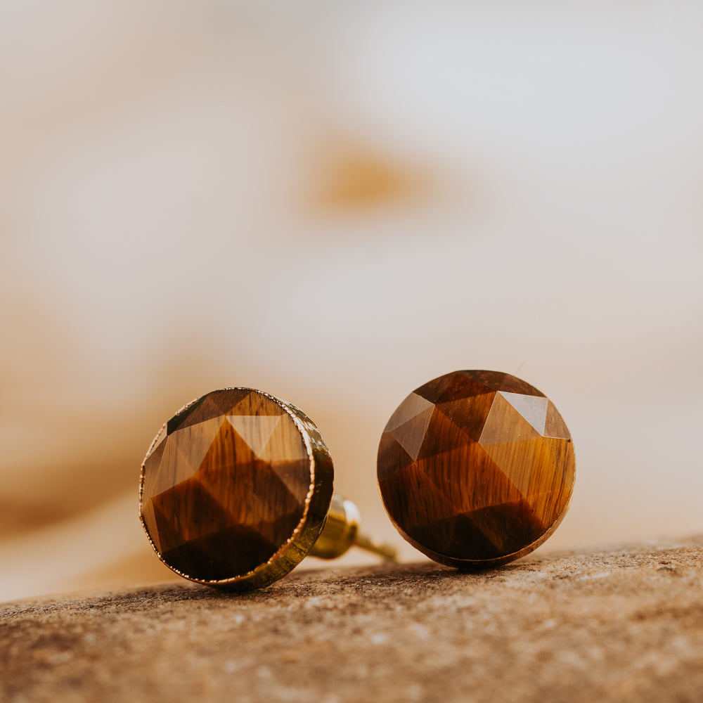 Facet Tiger Eye Stud Earrings Women's Earrings