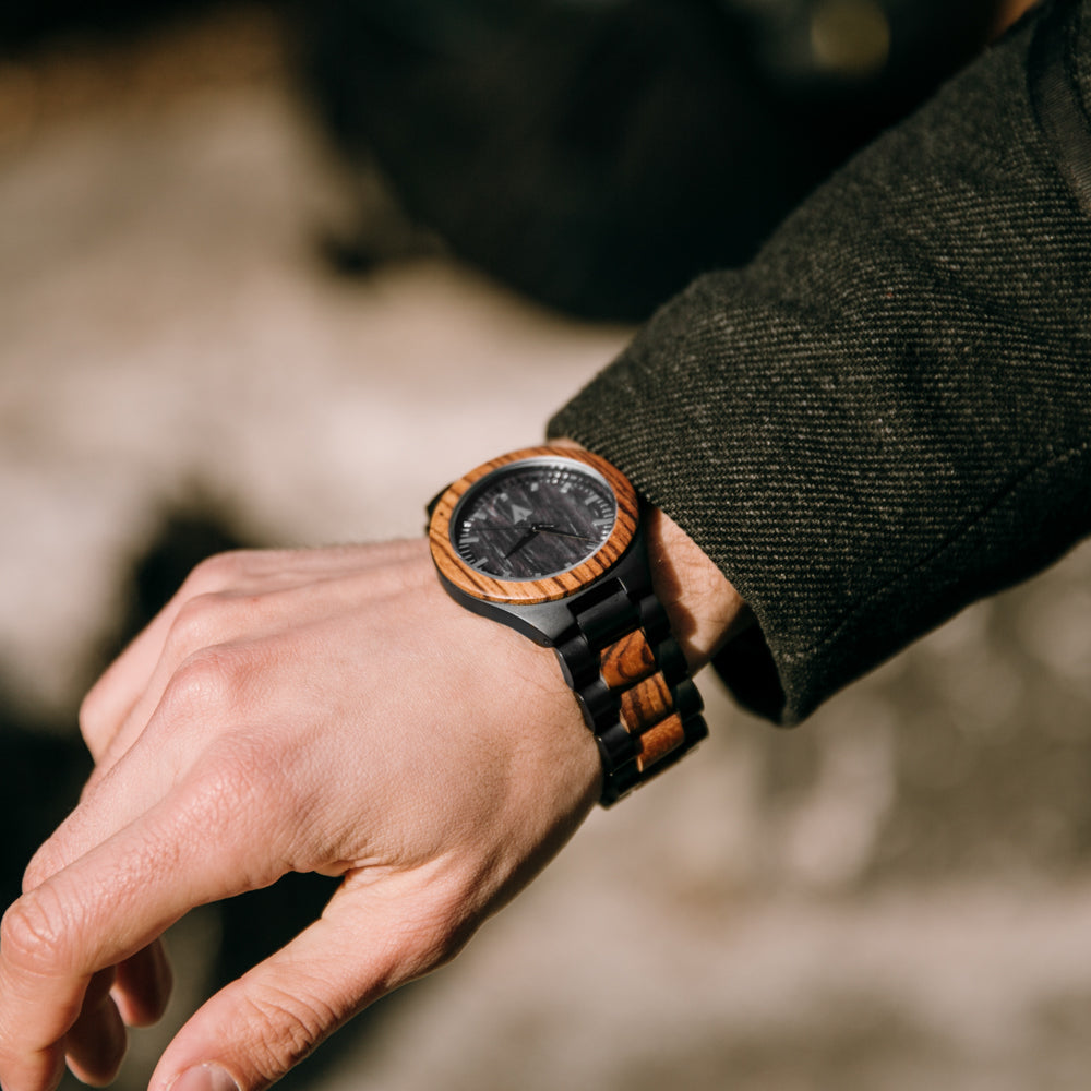Classic Black Stainless Zebrawood Theo  Men's Wooden Watch