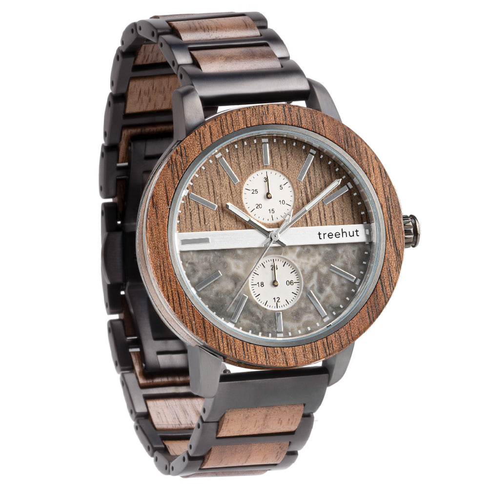 Tao Grey Marble Walnut Men's Stainless Steel Wooden Watch