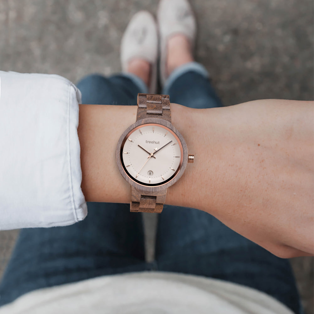 Theory Grey White Women's Wooden Watch