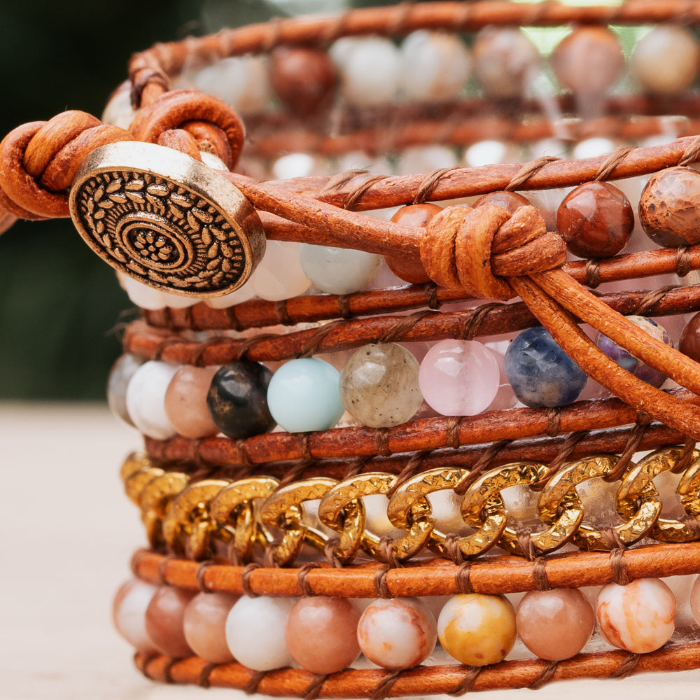 Pink Rhodonite Stone Wrap Bracelet