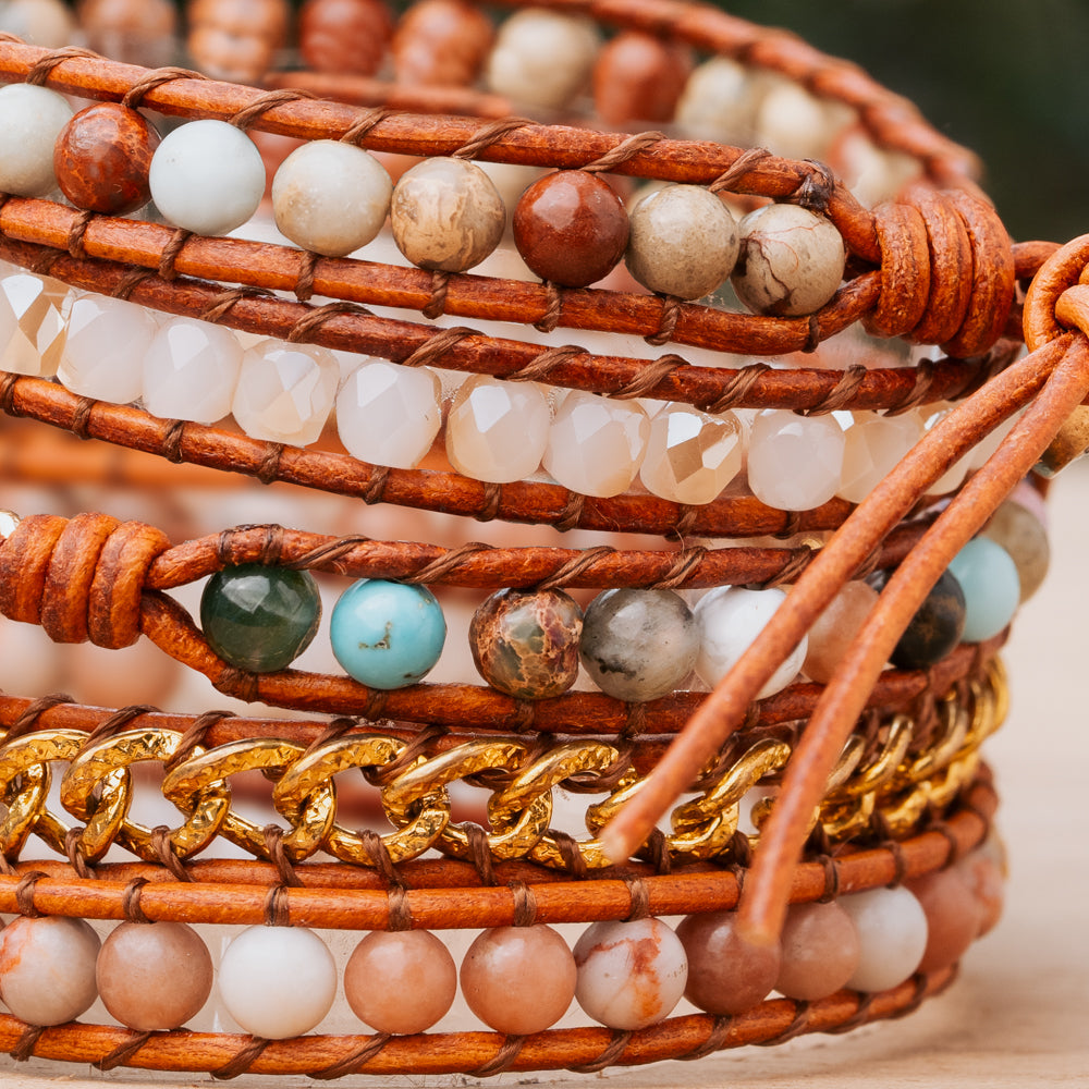 Pink Rhodonite Stone Wrap Bracelet