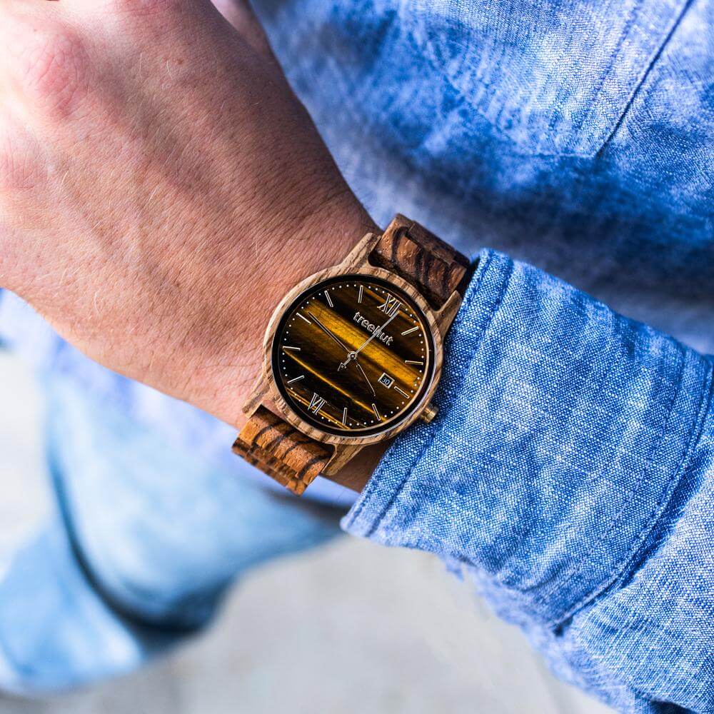 Odyssey Tiger Eye Zebrawood Men's Marble Wooden Watch