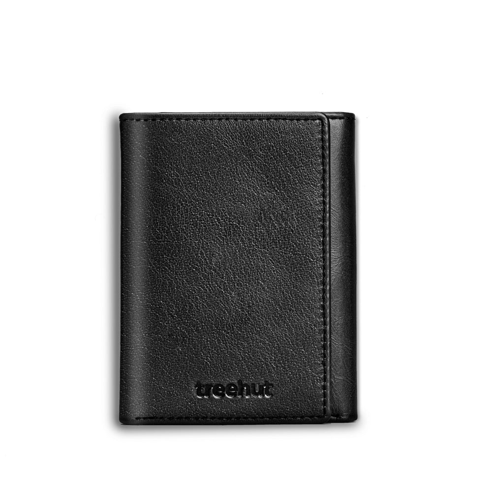 Black Tri-Fold ID Wallet  Men's Genuine Leather Wallet
