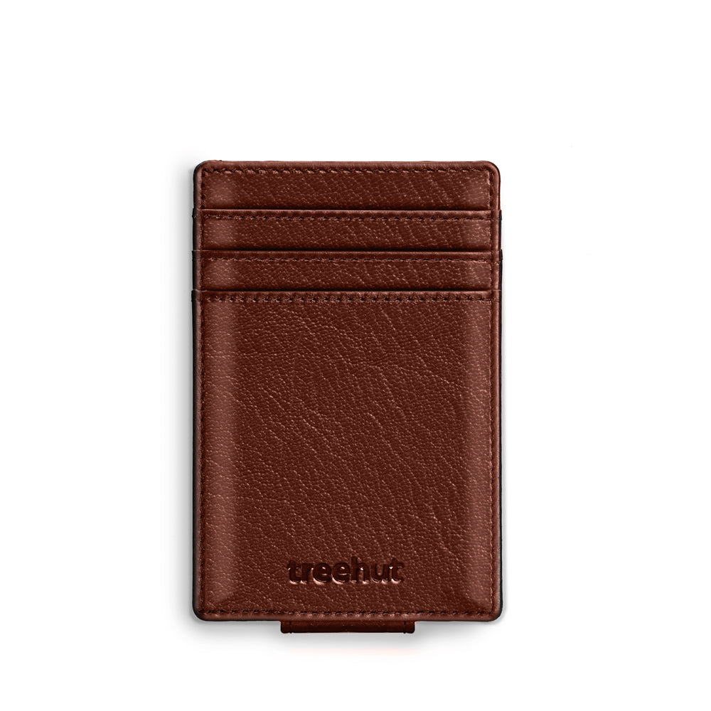 Brown Vertical Card Case With Clip Men's Genuine Leather Wallet