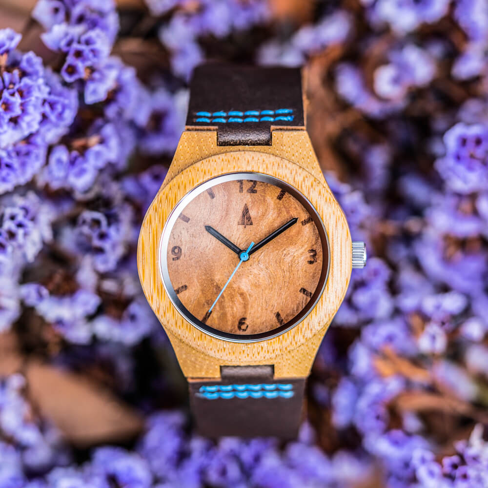 Classic Maple Burl Small Blue Women's Wooden Watch