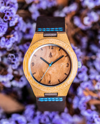 Classic Maple Burl Small Blue Women's Wooden Watch