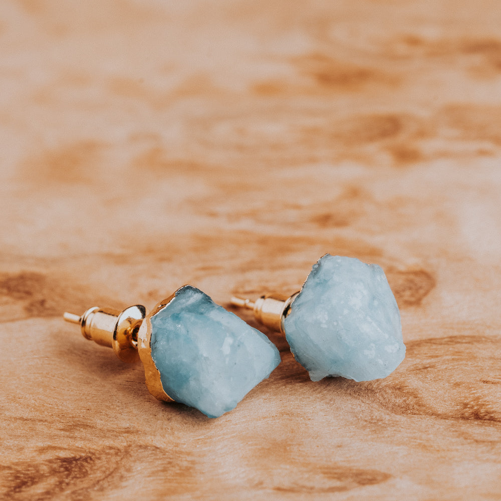 Flow Aquamarine Stud Earrings Women's Stone Earrings