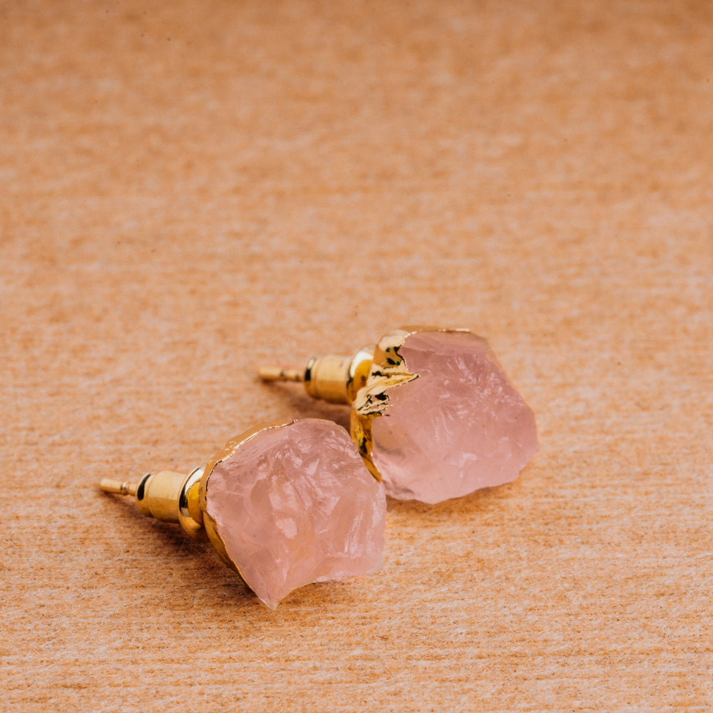Flow Rose Quartz Stud Earrings Women's Stone Earrings