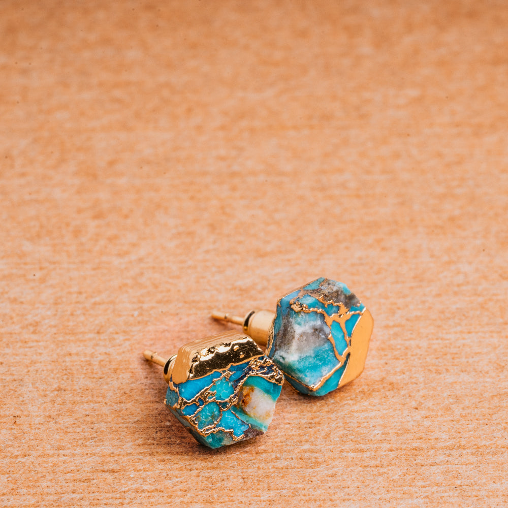 Lakeside Hexagon Turquoise Stud Earrings Women's Stone Earrings