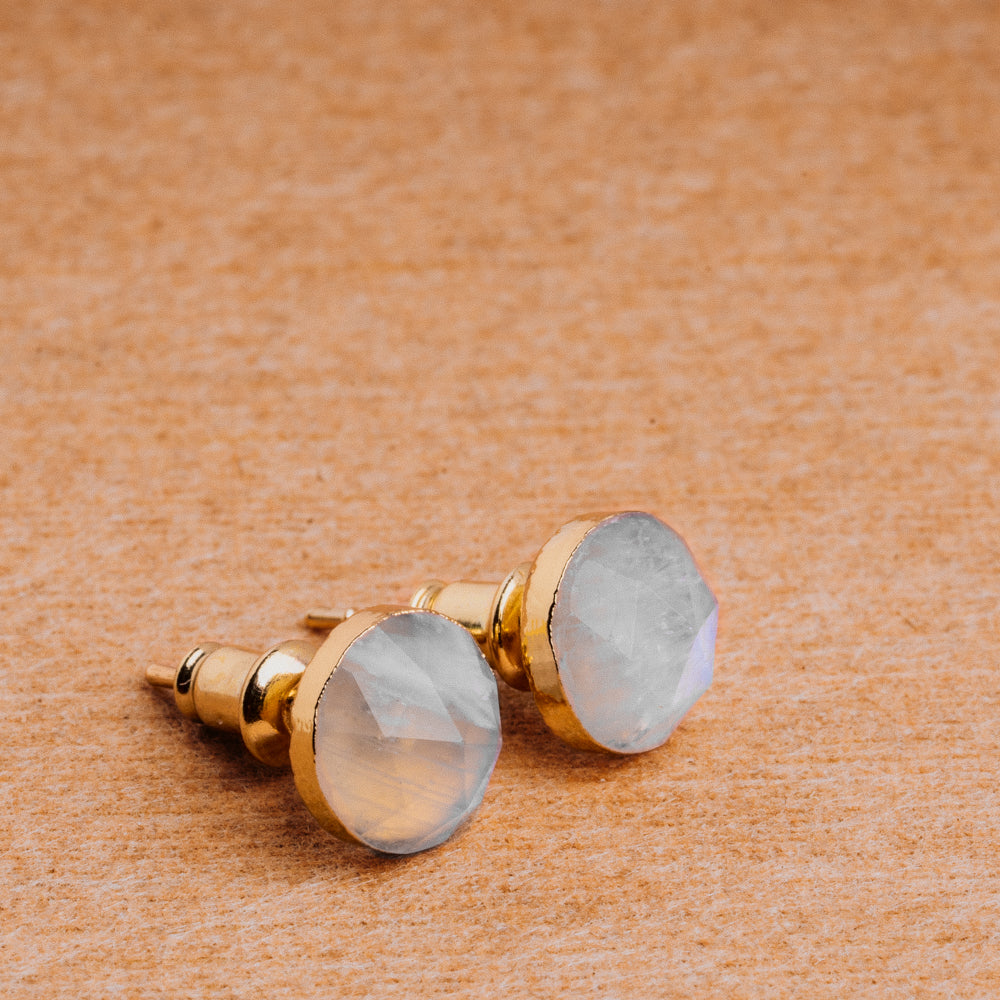 Facet Moon Stone Stud Earrings Women's Earrings