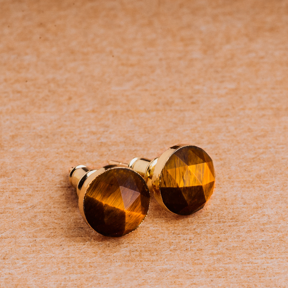 Facet Tiger Eye Stud Earrings Women's Earrings