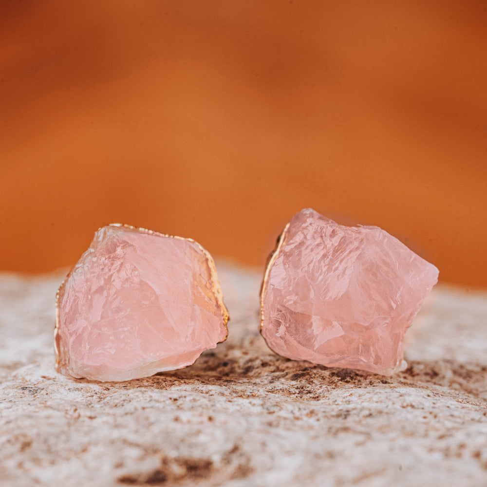 Flow Rose Quartz Stud Earrings Women's Stone Earrings