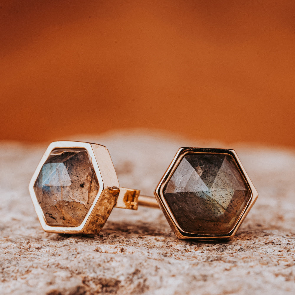 Hex Labradorite Stud Earrings Women's Stone Earrings