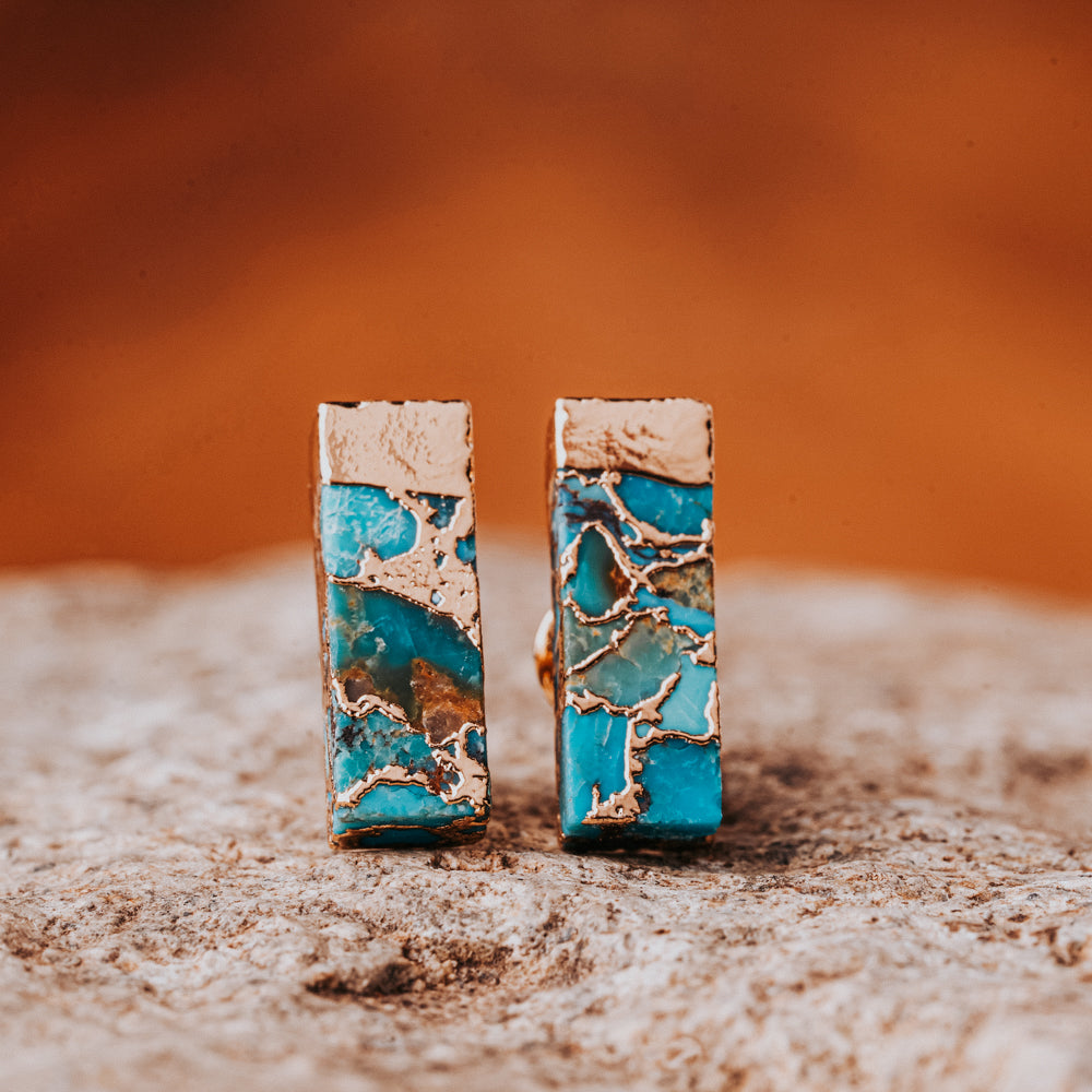 Rectangle Turquoise Stud Earrings