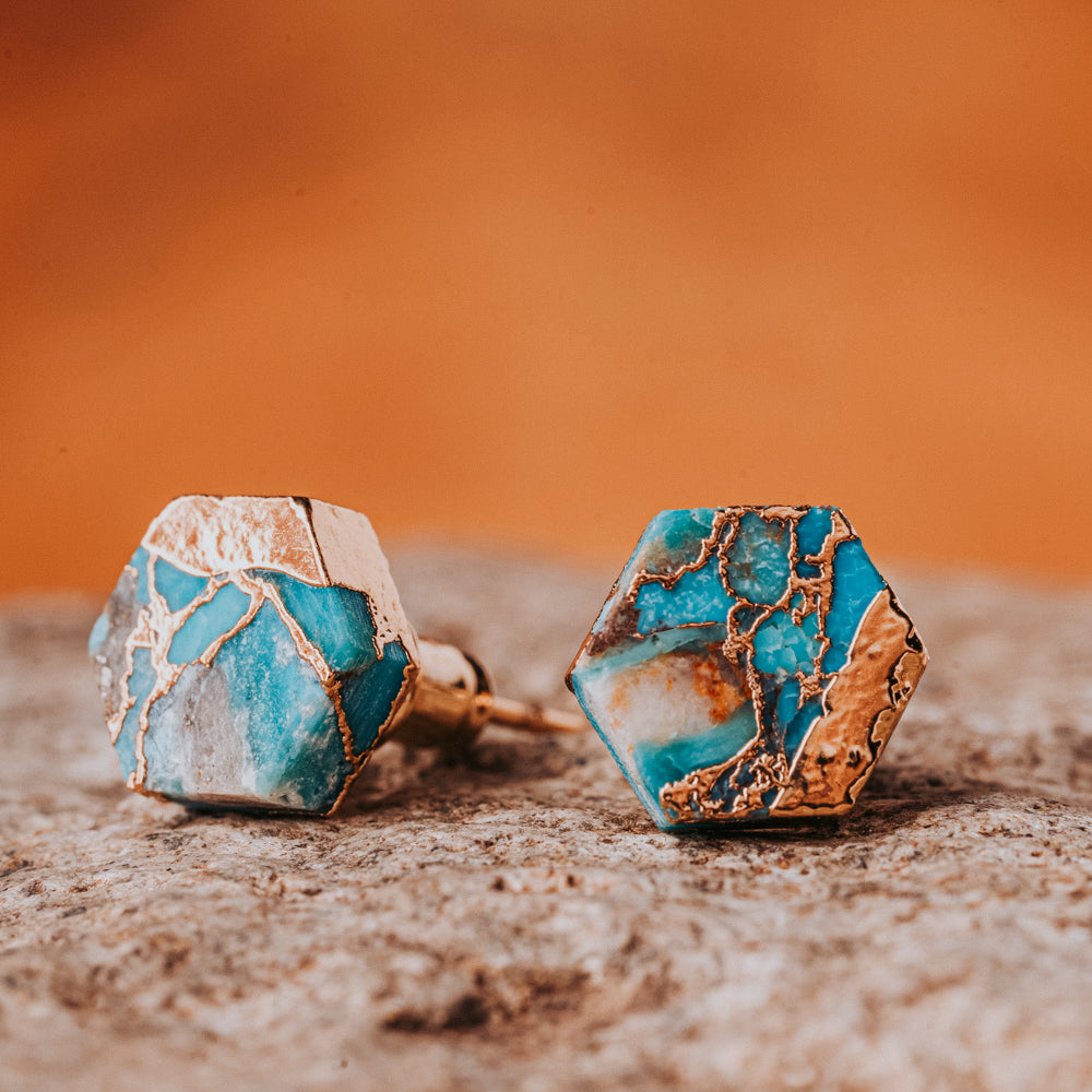 Lakeside Hexagon Turquoise Stud Earrings Women's Stone Earrings