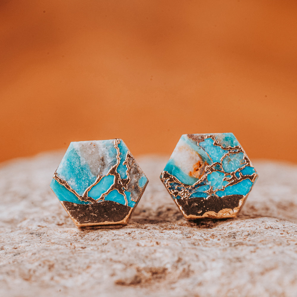Lakeside Hexagon Turquoise Stud Earrings Women's Stone Earrings