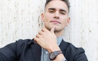 man wearing Treehut wooden watch