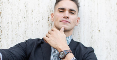 man wearing Treehut wooden watch
