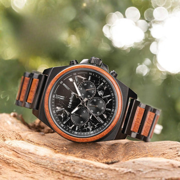 Aster Black Marble Padauk Men's Chrono Marble Stainless Steel Wooden Watch