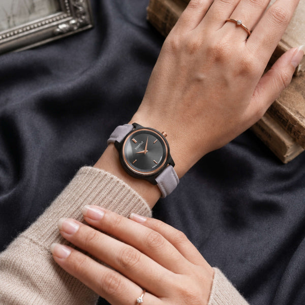 women’s wooden watch with leather strap