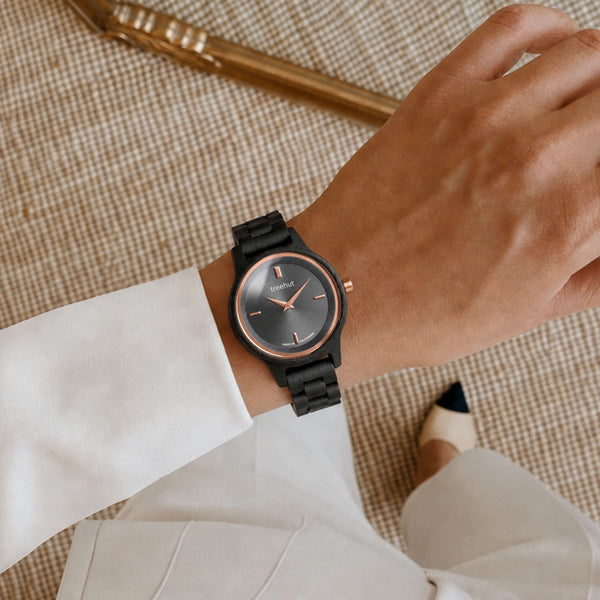 women's ebony wooden watch with gray dial