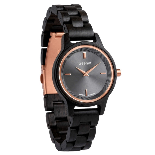 women's ebony wooden watch with gray dial