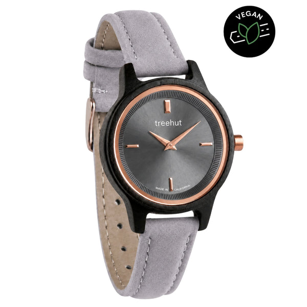 women’s wooden watch with leather strap