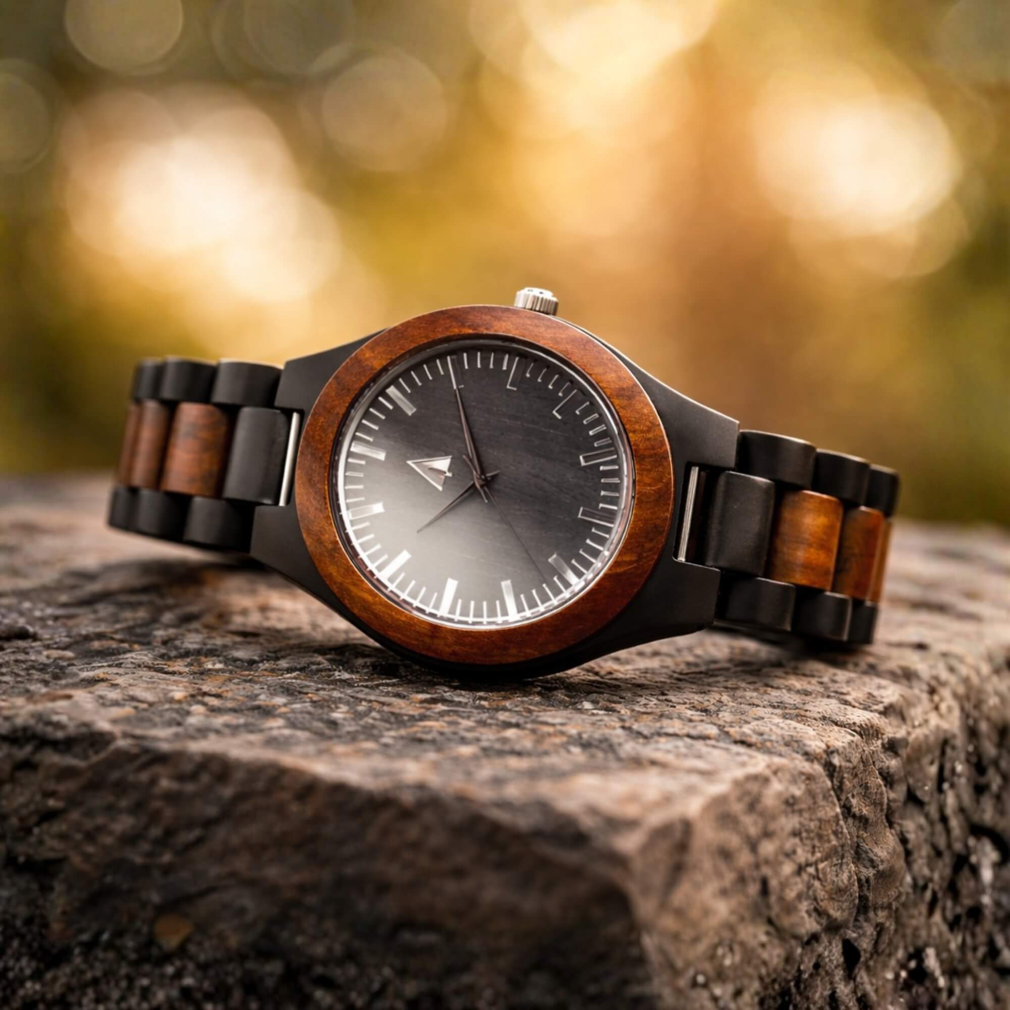 redwood watch with black stainless steel
