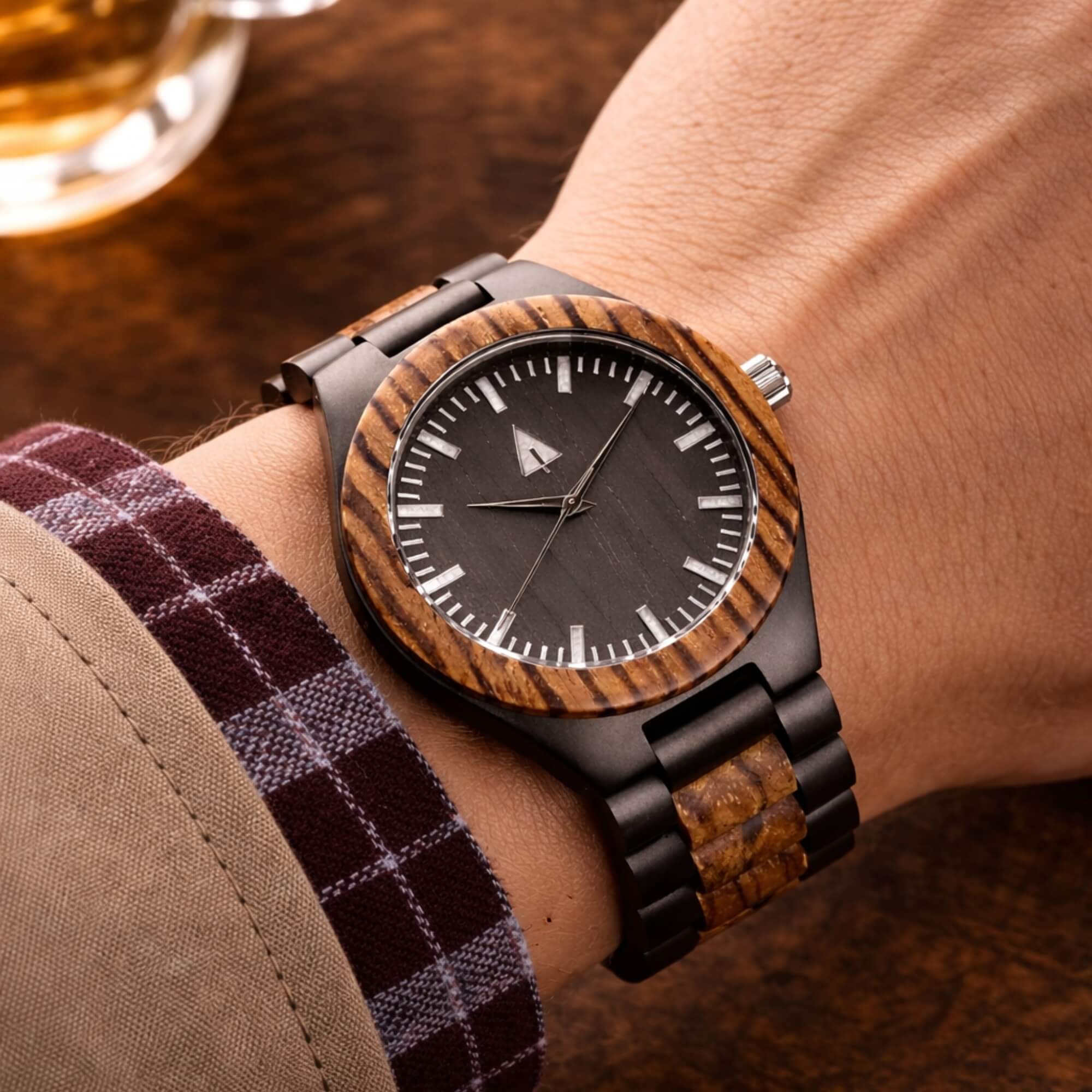 Classic Black Stainless Zebrawood Theo Men's Wooden Watch