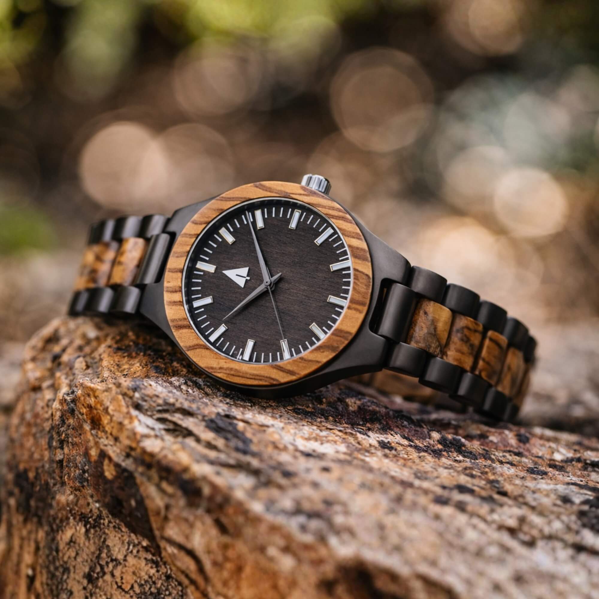 Classic Black Stainless Zebrawood Theo Men's Wooden Watch