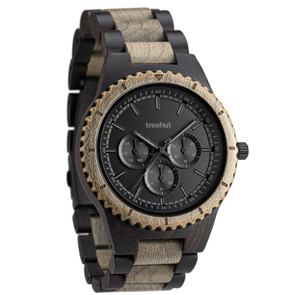 Classic Multifunction Silver Maple Black Men's Wooden Watch