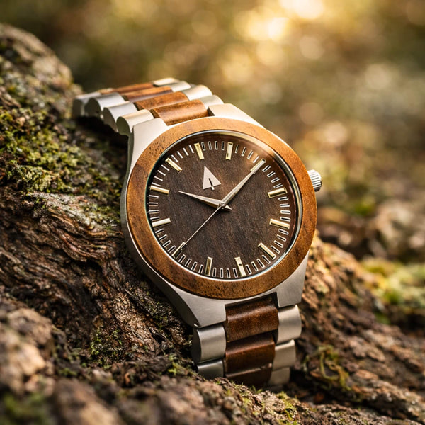 Classic Silver Stainless Walnut Theo Men's Wooden Watch 