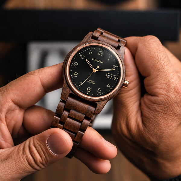black ebony wood watch for men