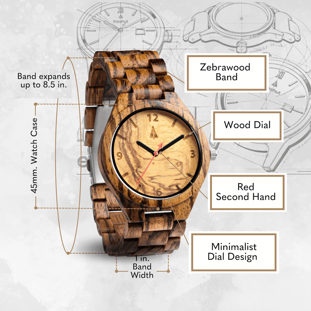 Engraved Wood Watch | Classic Zebrawood Olive Ash | Treehut Engraved Wood Watch | Classic Zebrawood Olive Ash | Treehut