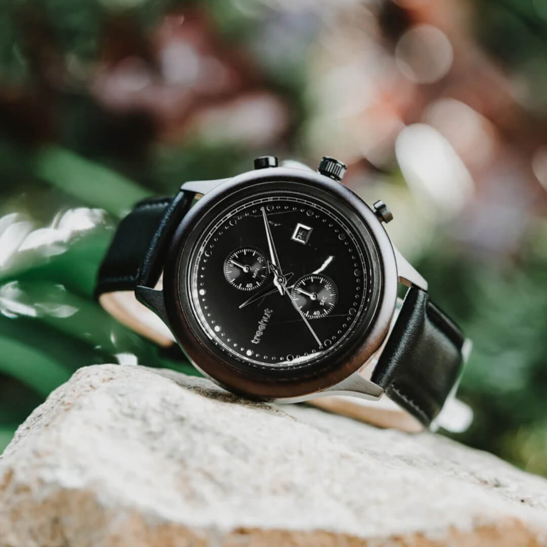 Rise Ebony Marble Black Men's Stainless Steel Wooden Watch