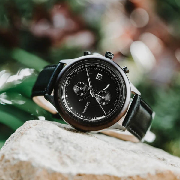 Rise Ebony Marble Black Men's Stainless Steel Wooden Watch