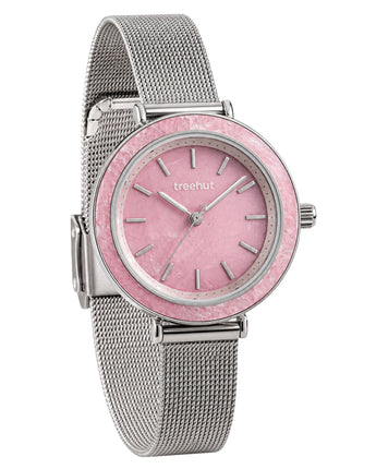 Pink Dial Watch – Skyler Pink Marble Mesh | Treehut
