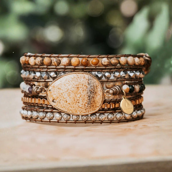 Five Wrap Leather Bracelet in Earthy Jasper and Sandstone | Treehut