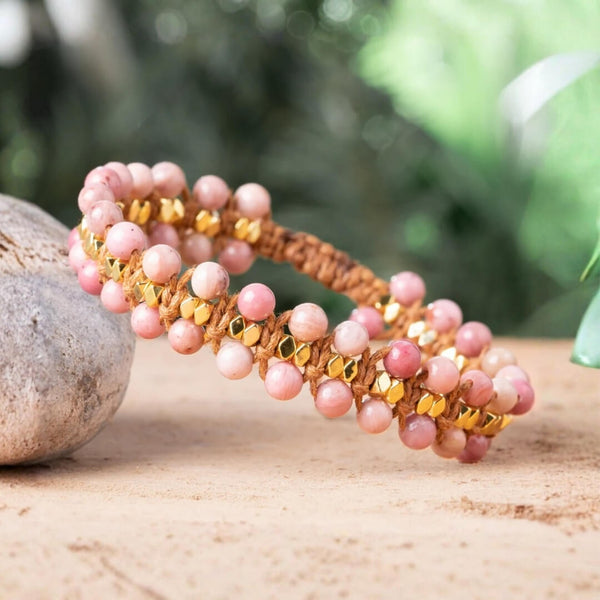 Elegant Gold and Pink Women\'s Bracelet 14K Solid Yellow Gold Pink Bar Bracelet - Elegant Style main image 4