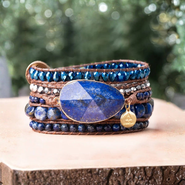 Blue Wrap Bracelet – Multi-Layered Design With Natural Stones
