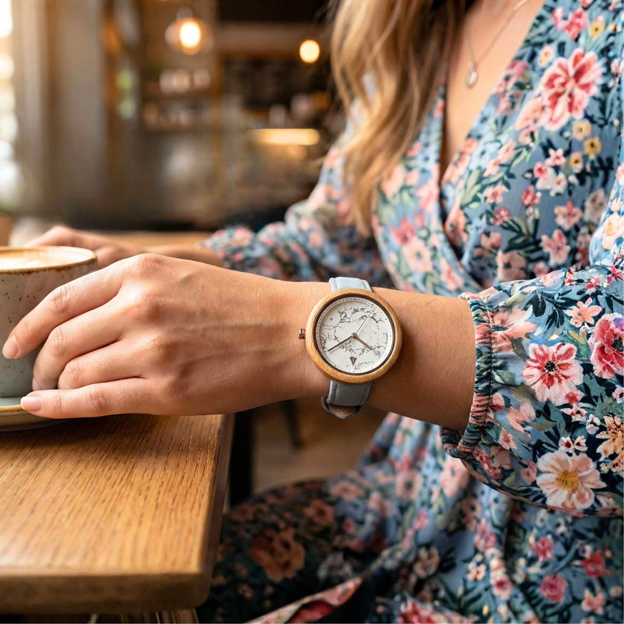 Theory Bamboo Marble Grey Women's Wooden Watch