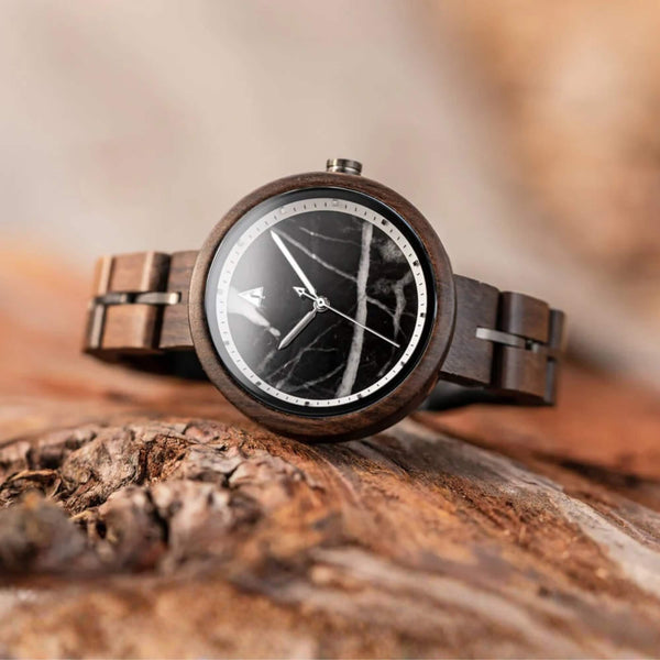 Theory Black Marble Monochrome Women's Wooden Watch