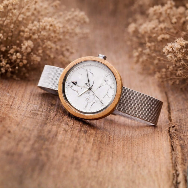 Theory Silver Bamboo Marble Women's Stainless Steel Wooden Watch
