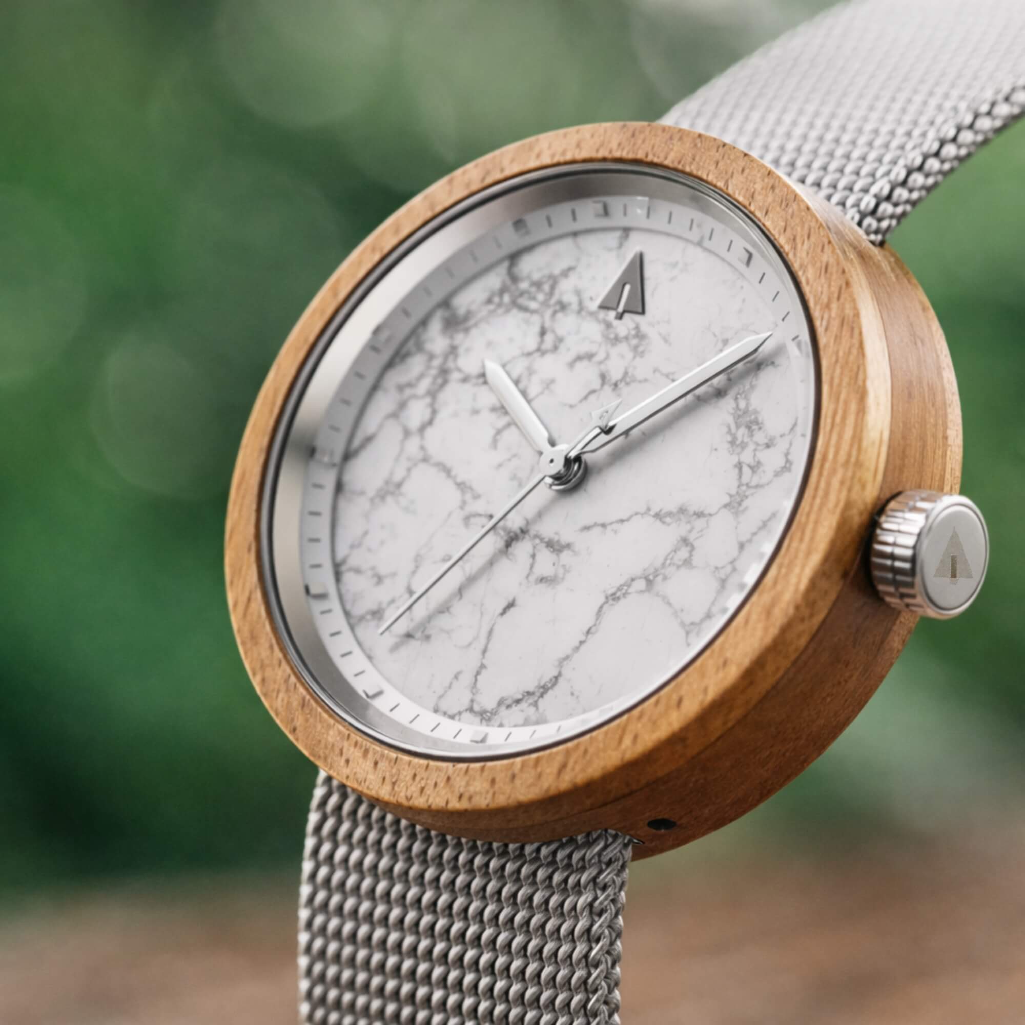 Theory Silver Bamboo Marble Women's Stainless Steel Wooden Watch