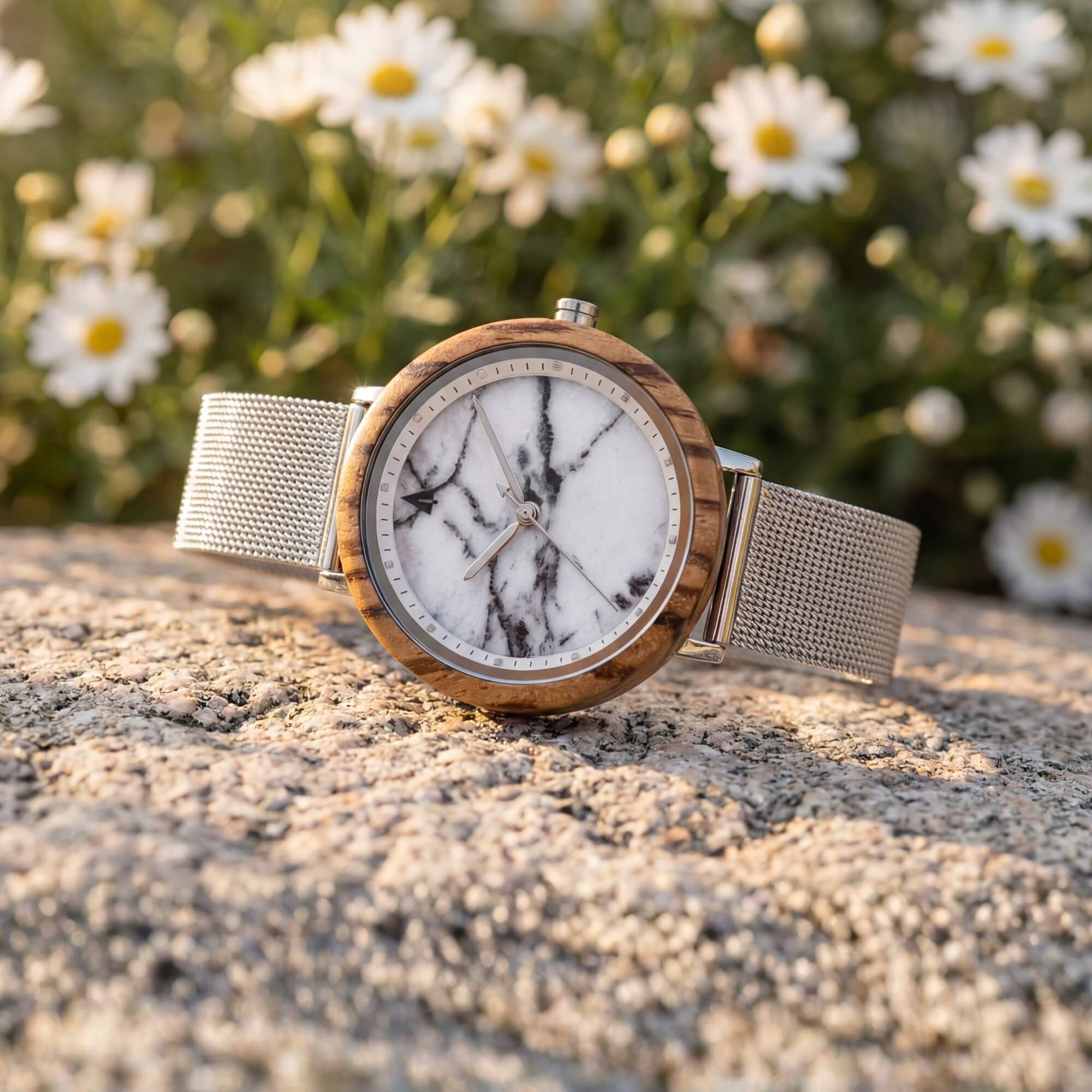 Theory Silver Zebrawood Marble Women's Stainless Steel Wooden Watch