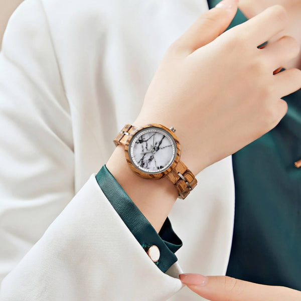 women’s wood marble watches on wrist