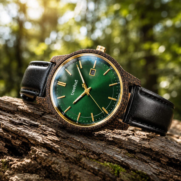 black leather watch for men